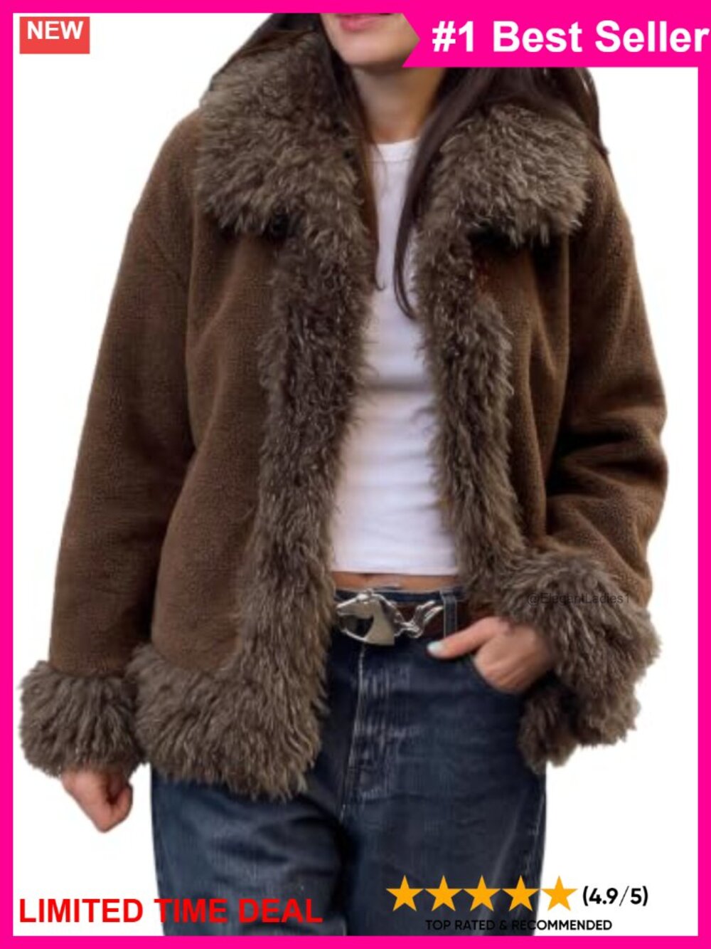 Faux Fur Shaggy Trim Jacket Warm Winter Shaggy Coat